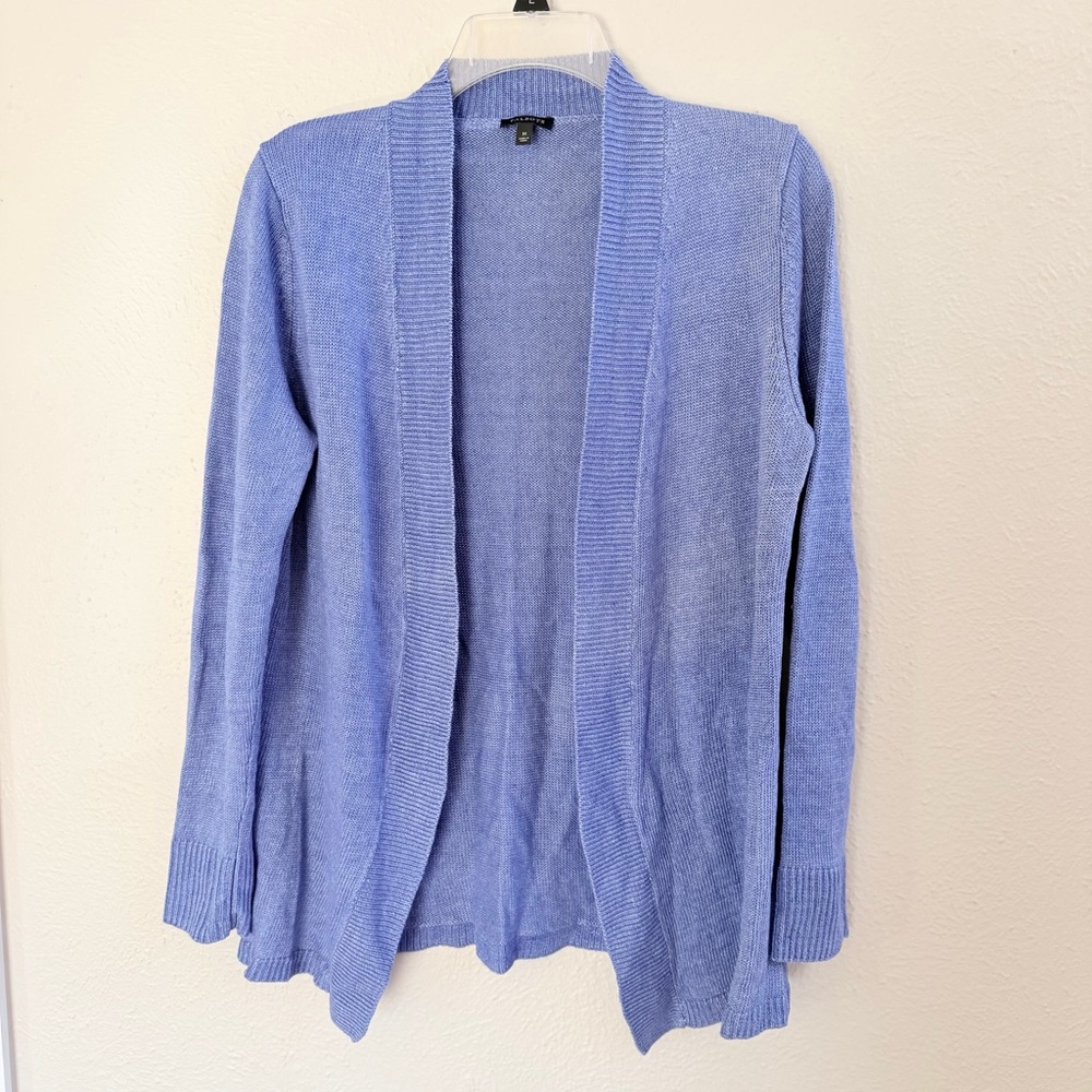 Talbots blue linen open long cardigan